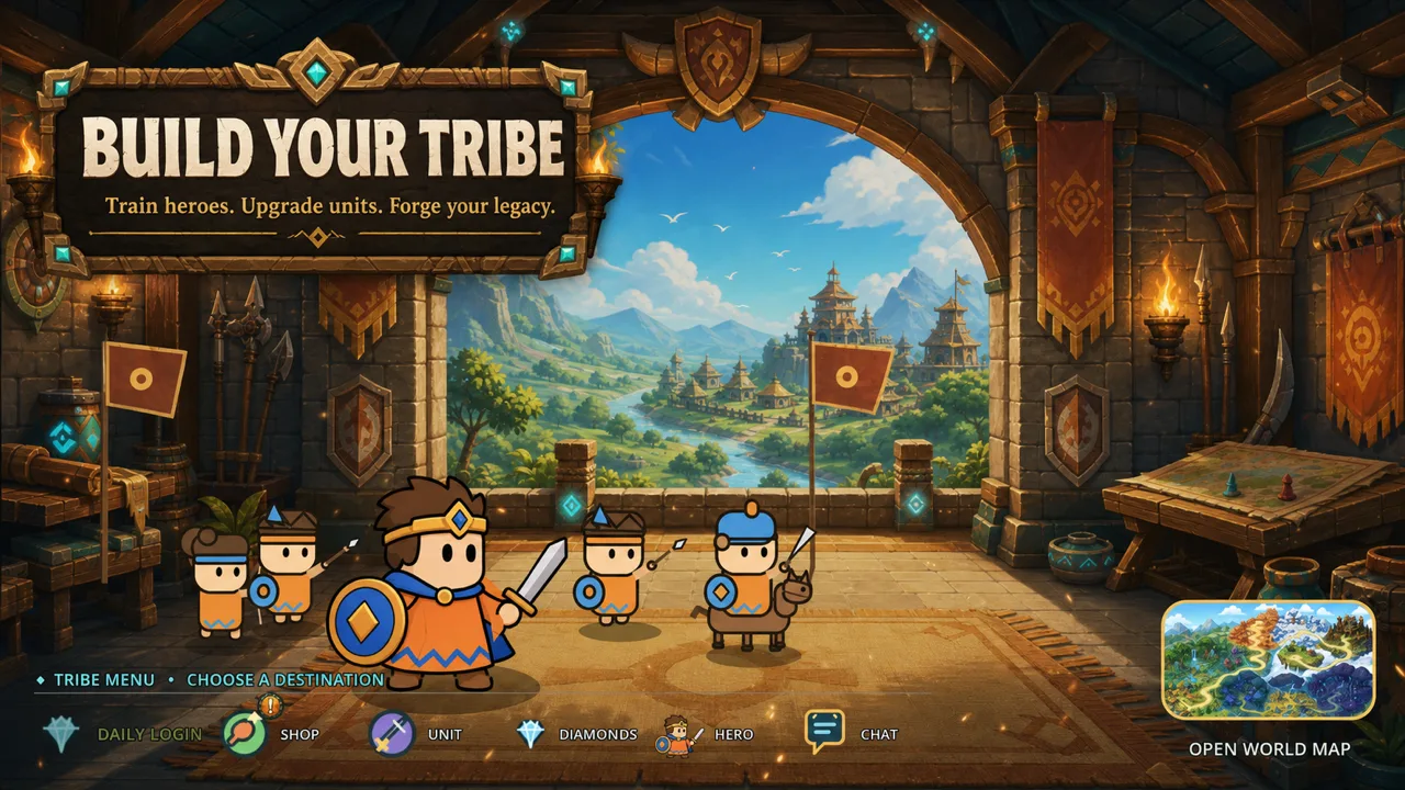 Centro tribal de GrubSpire con héroes y mejoras