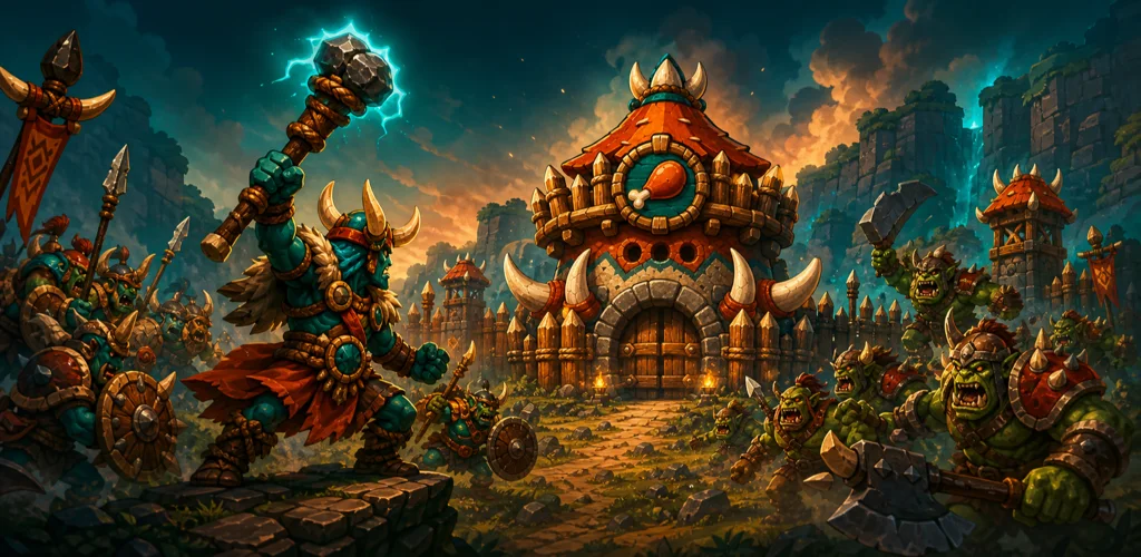 Guerreros tribales luchando ante la fortaleza de GrubSpire